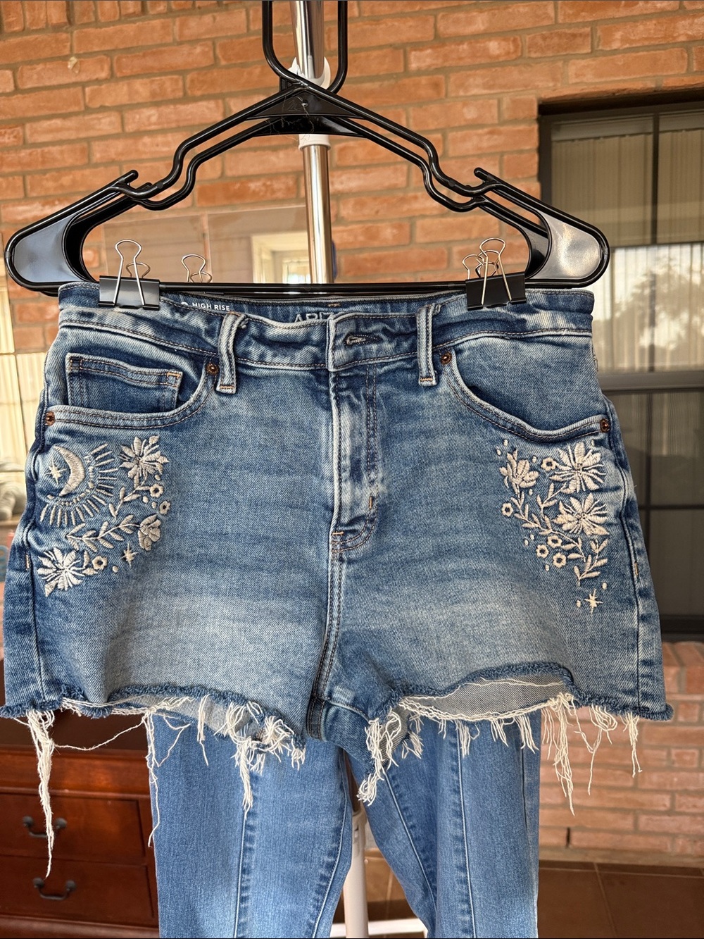 Arizona Jean Company Embroidered Light Blue Denim Cutoff Shorts